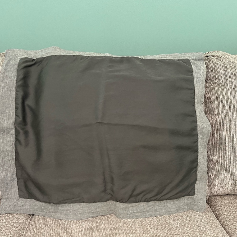 2 Pottery Barn Tencel grey standard shams with linen border